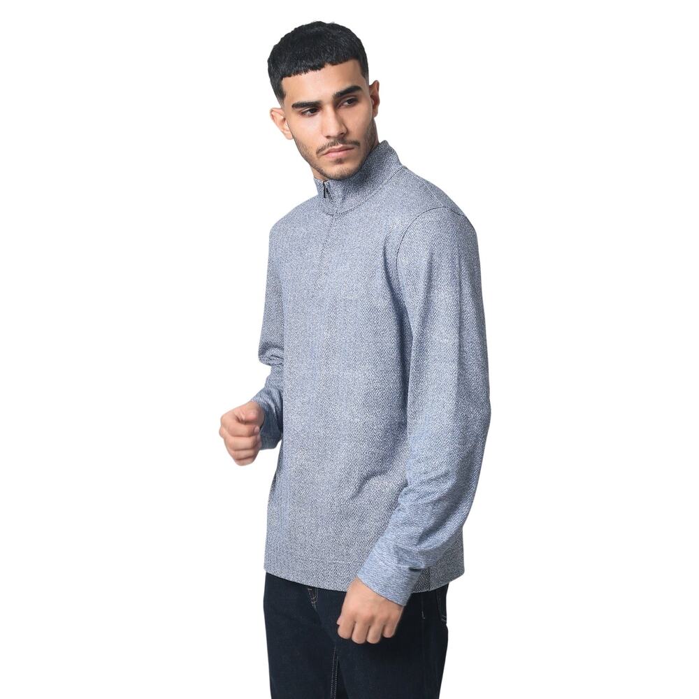 Quieti $125 Regular Fit Dark Denim Heather Herringbone Long Sleeve Pull Over XL